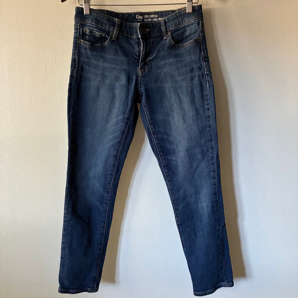 Gap Girlfriend Jeans Womens Size 2 26R Medium Wash Slim Straight Stretch Denim